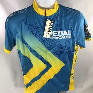 PRIMAL CYCLING JERSEY MENS LARGE ZIP UP PEDAL THE CAUSE BICYCLING SHIRT NWT NEW